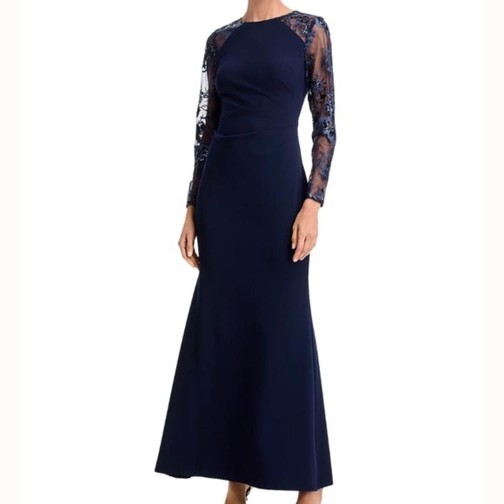 Eliza J - Sequin Embroidered Lace Long Sleeve Gown